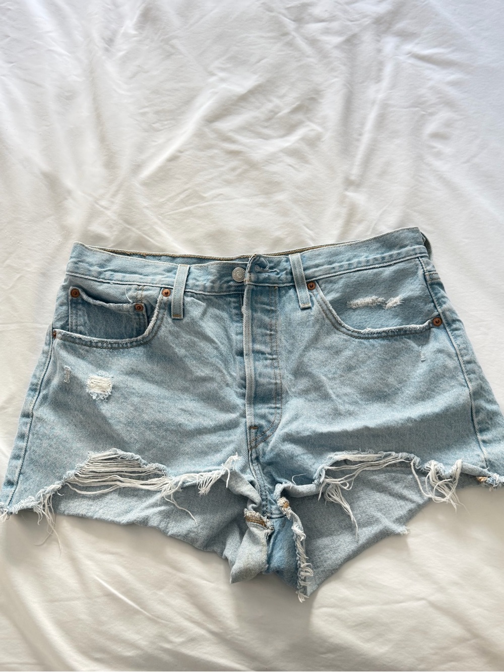 Levi’s Women's Light Blue Distressed Denim Shorts